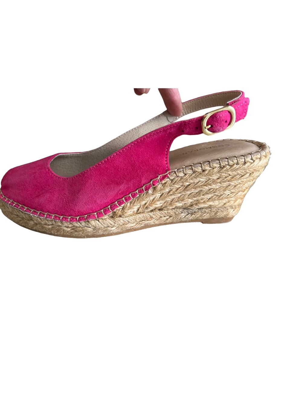 Cosmoparis Hot Pink Suede Peep Toe Espadrille Wedges 6.5